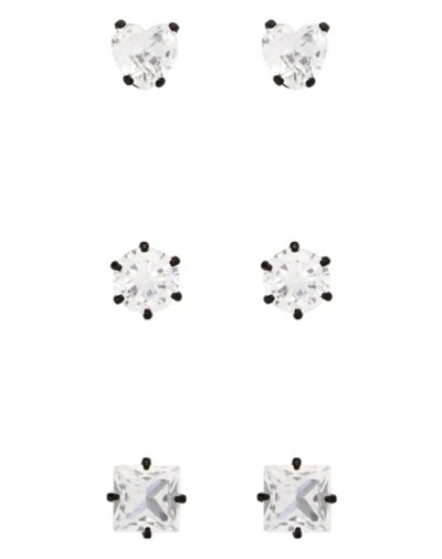 Multi-Pack Square and Heart CZ Titanium Stud Earrings - 3 Pair