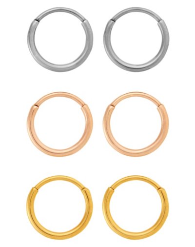 Multi-Pack Silvertone Rose Goldtone and Goldtone Titanium Hoop Earring