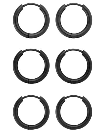 Multi-Pack Black Titanium Hoop Earrings - 3 Pair