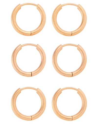 Multi-Pack Rose Goldtone Titanium Thick Hoop Earrings - 3 Pair