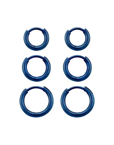 Multi-Pack Blue Graduated Size Huggie Hoop Earrings - 3 Pair