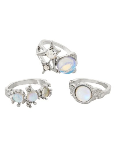 Multi-Pack CZ Opal-Effect Celestial Rings - 3 Pack