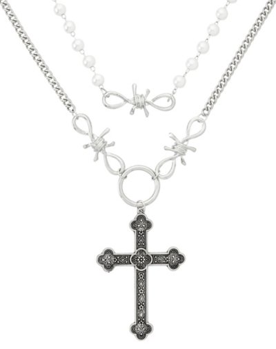 Multi-Pack Pearl-Effect and Cross Pendant Choker Necklaces - 2 Pack