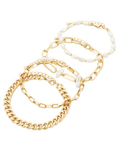 Multi-Pack Goldtone and Pearl-Effect Bracelets - 4 Pack