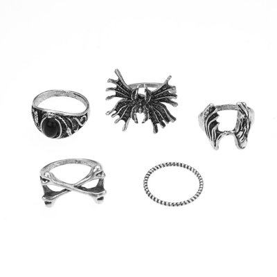 Multi-Pack Silver and Black Gothic Rings - 5 Pack