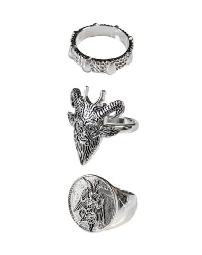 Multi-Pack Silvertone Baphomet Braid Rings - 3 Pack