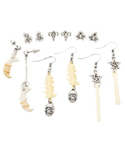 Multi-Pack Spider and Bones Stud and Dangle Earrings - 6 Pack