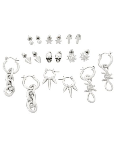 Multi-Pack Silver Grunge Earrings - 9 Pack