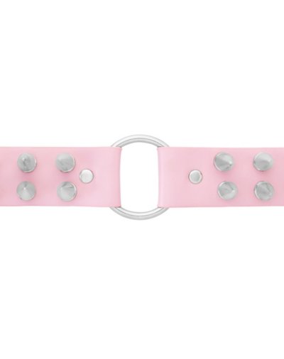 Pink Faux Leather Spiked Choker Necklace