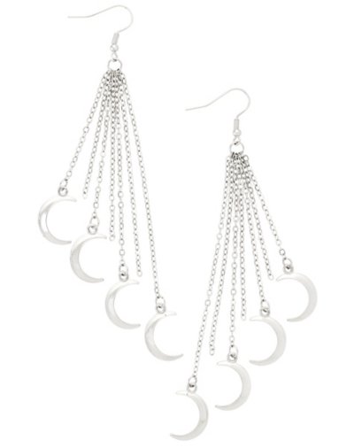 Crescent Moon Drop Chain Dangle Earrings