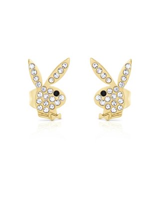 "CZ Playboy Goldtone Titanium Stud Earrings - 20 Gauge"