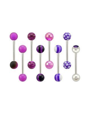 "Multi-Pack CZ Pink and Purple Designs Barbells 8 Pack - 14 Gauge"