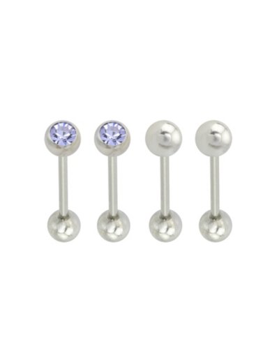 "Multi-Pack CZ Purple Silvertone Barbells 4 Pack - 14 Gauge"