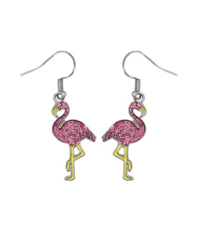 Pink Glitter Flamingo Dangle Earrings