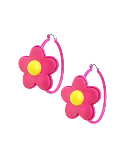 Hot Pink Flower Hoops - 18 Gauge