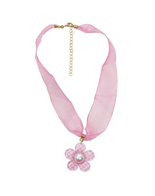 "Plaid Flower Pink Ribbon Necklace"