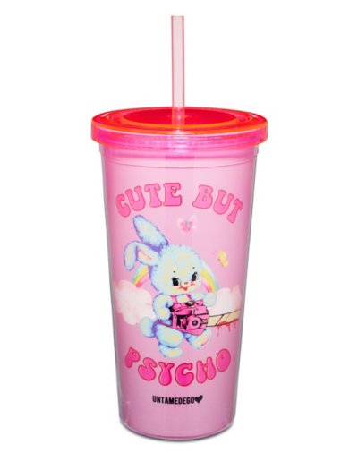 Cute But Psycho Cup with Straw 16 oz. - Untamedego