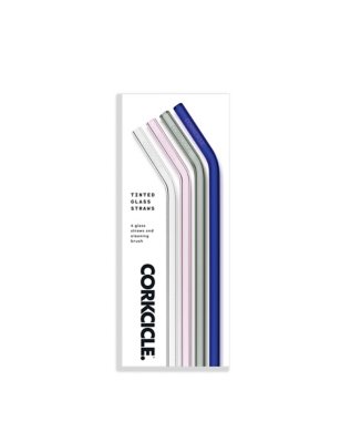 "Multi-Color Tinted Glass Straws with Brush - 4 Pack"