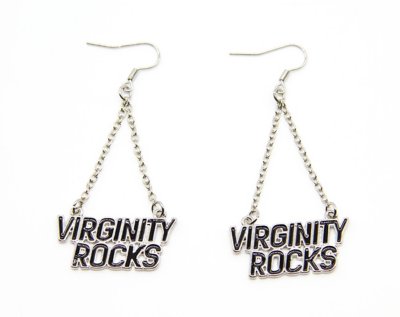 Silvertone Virginity Rocks Dangle Earrings - Danny Duncan