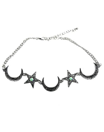 Silvertone Star and Moon Choker Necklace