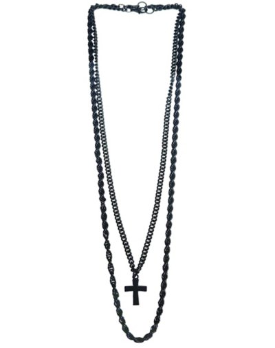 Black Cross Layered Chain Necklaces