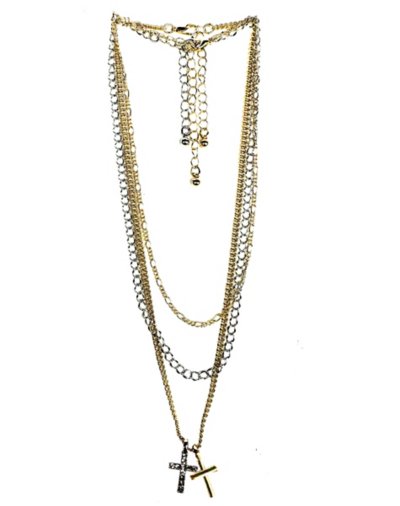 Multi-Pack Goldtone and Silvertone Cross Pendant Chain Necklace - 3 Pa