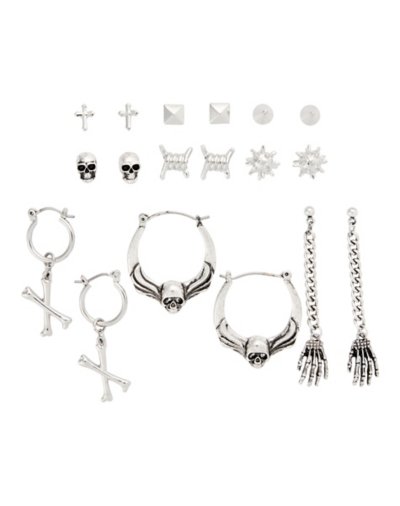 Multi-Pack Cross Pyramid Skeleton Hand Earrings - 9 Pair