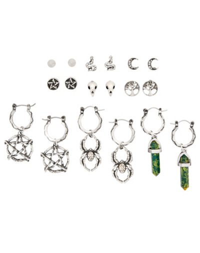 Multi-Pack CZ Spider & Crystal Dangle Earrings - 9 Pairs