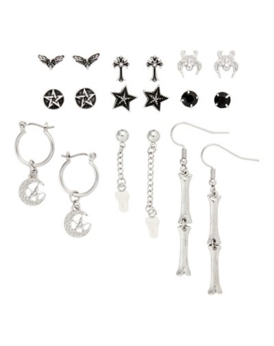 Multi-Pack CZ Moon & Tooth Dangle Earrings - 9 Pack