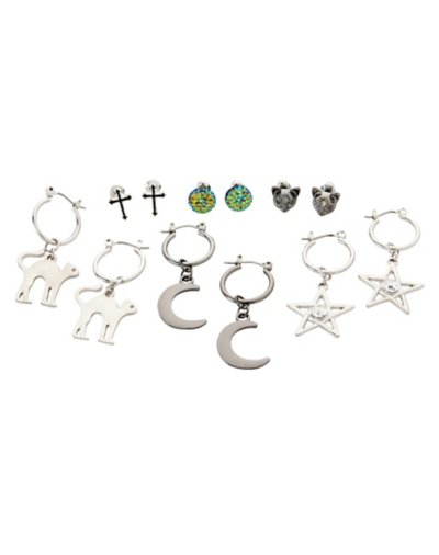 Multi-Pack Cat and Moon Earrings - 6 Pack