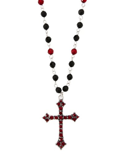 Black and Red Cross Rosary Necklace