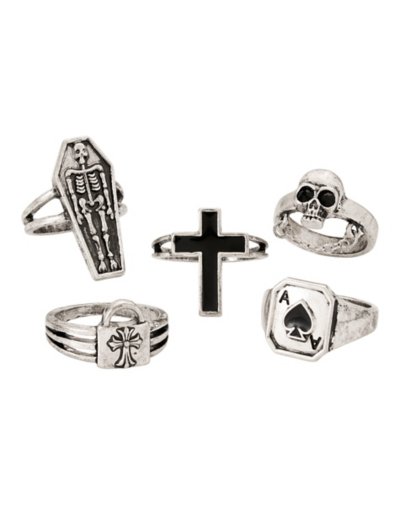 Multi-Pack Skull and Cross Assorted Rings - 5 Pack