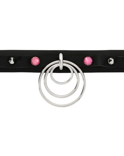 Black and Pink Spiked Layered Ring Choker Necklace