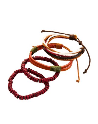 Multi-Pack Leather and Beaded Bracelets - 4 Pack