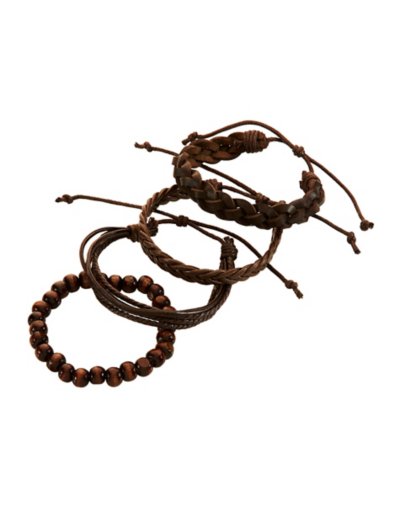 Multi-Pack Brown Beaded and Braided Bracelets - 4 Pack