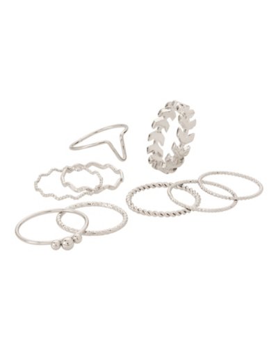 Multi-Pack Silvertone Every Day Assorted Rings - 9 Pack