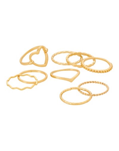 Multi-Pack Heart and Twist Assorted Rings - 9 Pack