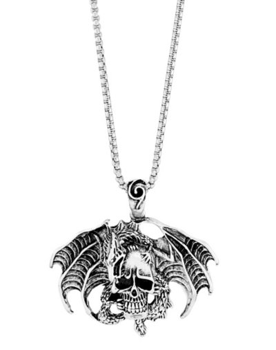 Silvertone Skull Dragon Necklace