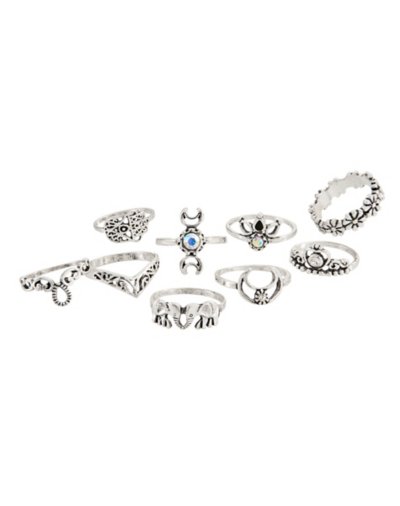 Multi-Pack CZ Crescent Moon Assorted Rings - 9 Pack