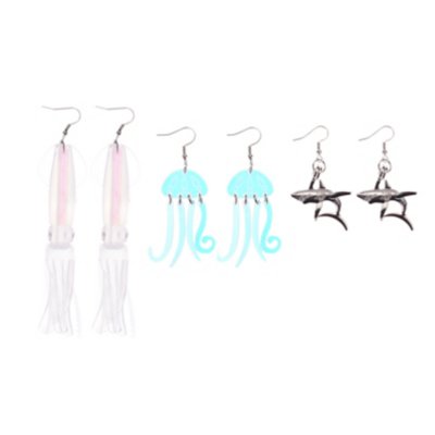 Multi-Pack Jellyfish Shark Squid Dangle Earrings - 3 Pair