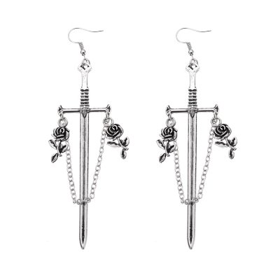 Dagger Rose Chain Dangle Earrings