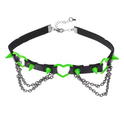 Neon Green Heart Spike Choker Necklace