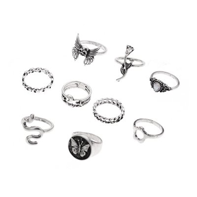 Multi-Pack Floral Skull Rings 9 Pack