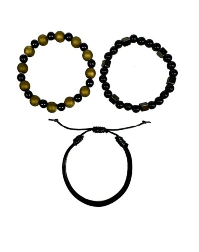 Multi-Pack Green and Black Beaded Leather Bracelets - 3 Pack