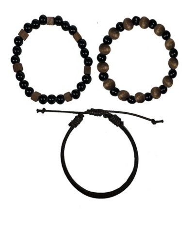 Black and Brown Beaded and Cord Bracelets - 3 Pack