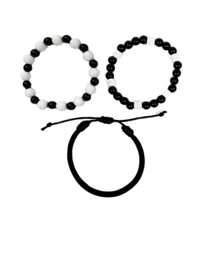 Multi-Pack Black and White Beaded Bracelets - 3 Pack