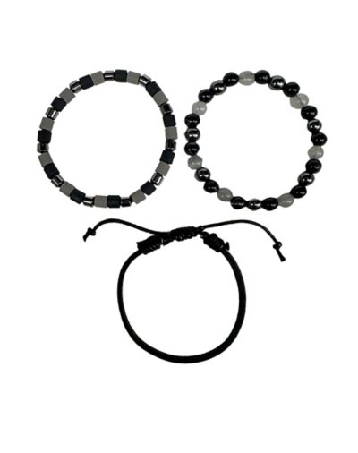 Multi-Pack Black and Grey Beaded and Leather Bracelets - 3 Pack