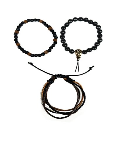 Multi-Pack Black and Brown Cord and Beaded Bracelets - 3 Pack