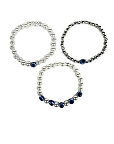 Multi-Pack Faux Pearl and Evil Eye Bracelets - 3 Pack