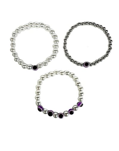 Multi-Pack White and Purple Beaded Evil Eye Bracelets - 3 Pack